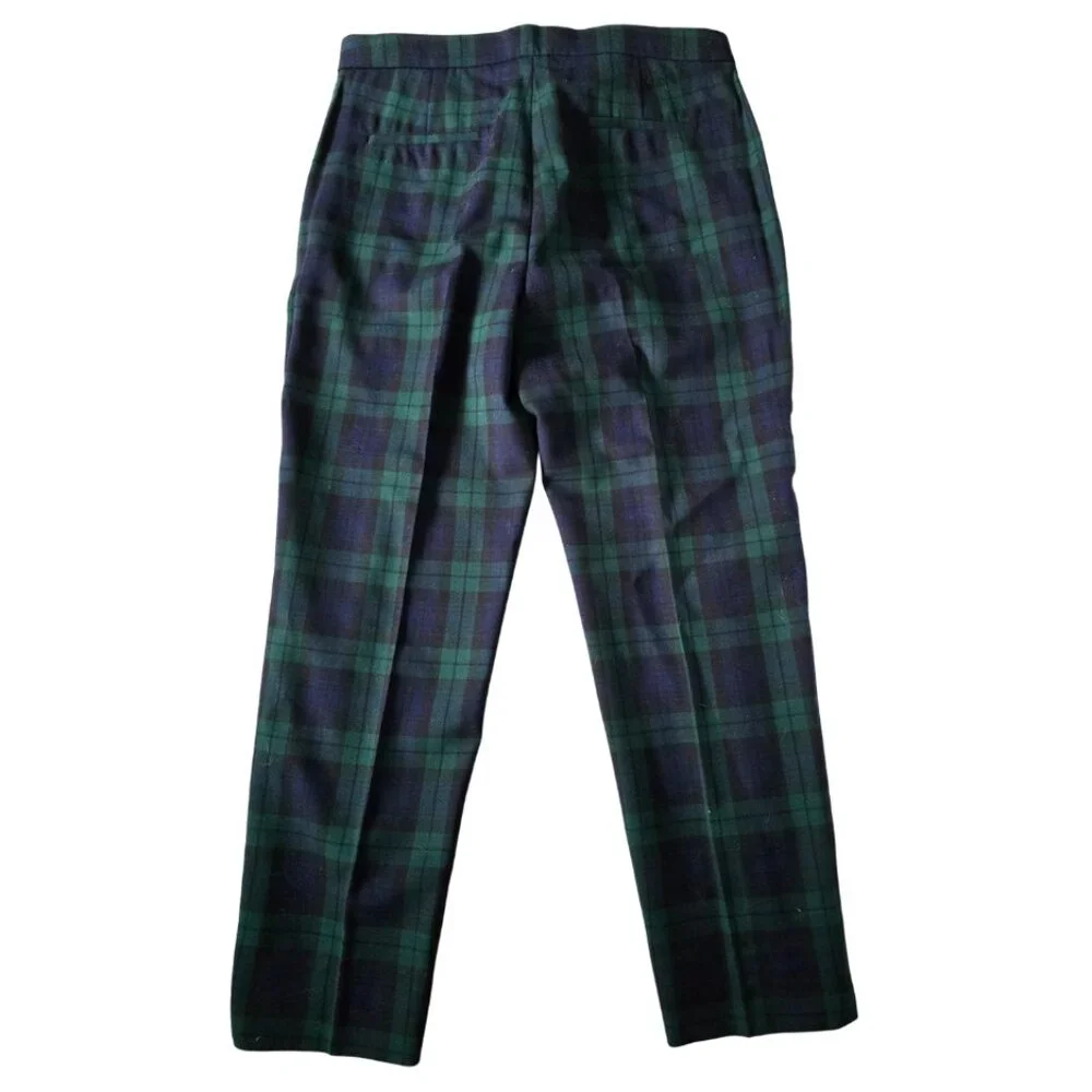 J.Crew Wool Tartan Plaid Pants Green Navy Tailored Trouser Preppy Size 6